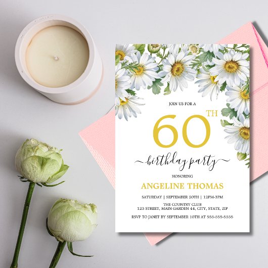 ホワイト素朴デイジーフローラ植物学誕生日 招待状