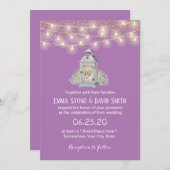 ホワイト素朴フローラランタンパステルパープル結婚ズ 招待状 (正面/裏面)