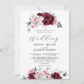 ホワイト素朴マルーンバラフローラ結婚ズ 招待状 (正面)