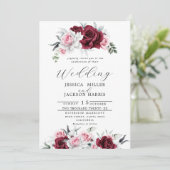ホワイト素朴マルーンバラフローラ結婚ズ 招待状 (スタンド正面)