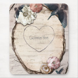 ホワイト素朴樺の木フローラ&ハミングバードエレガント マウスパッド