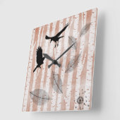 ホワイト素朴樺の木林のカラス  スクエア壁時計 (傾斜)