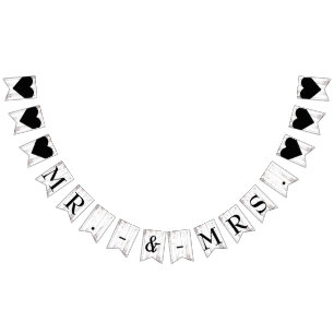 ホワイト素朴・ウッド・カントリー・バ結婚ン バンティングフラッグ