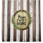 ホワイト素朴&ブラウンウッドボタニカルリースバーン シャワーカーテン (正面)