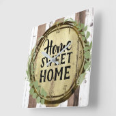 ホワイト素朴&ブラウンウッドボタニカルリースバーン スクエア壁時計 (傾斜)