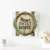 ホワイト素朴&ブラウンウッドボタニカルリースバーン スクエア壁時計 (ホーム)