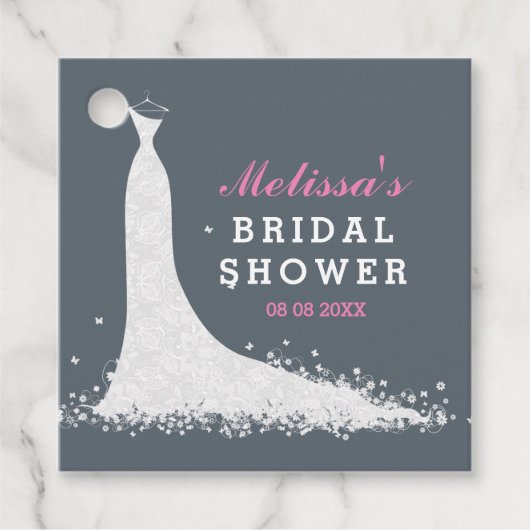 ホワイト結婚のドレスブライダルシャワーテンプレート フェイバータグ (正面)