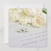 ホワイト結婚のバラとリングや輪 招待状 (正面)