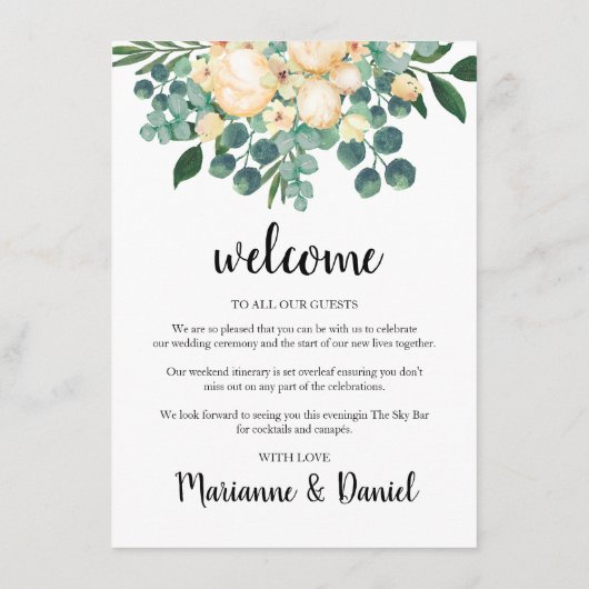 ホワイト結婚の週末のスケジュール、ゲストの議題 アドバイスカード (裏面)