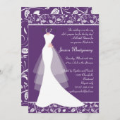 ホワイト結婚ズガウンonパープルブライダルシャワー招待状 招待状 (正面/裏面)