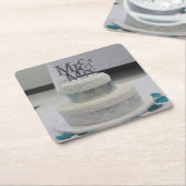 ホワイト結婚ズケーキのコースター結婚を閉じる スクエアペーパーコースター (アングル)