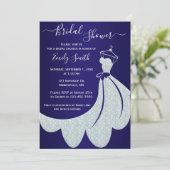 ホワイト結婚ズドレスオンネイビーブルーブライダルシャワー 招待状 (スタンド正面)