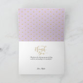 ホワイト結婚ズドレスラベンダー&金ゴールドユー感謝していズ サンキューカード (内部)