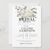 ホワイト結婚ズブーケイラストレーションブライダルシャワー 招待状 (正面)