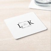 ホワイト結婚ズモノグラムシンプルミニマエレガントリスト スクエアペーパーコースター (アングル)