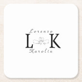 ホワイト結婚ズモノグラムシンプルミニマエレガントリスト スクエアペーパーコースター (正面)