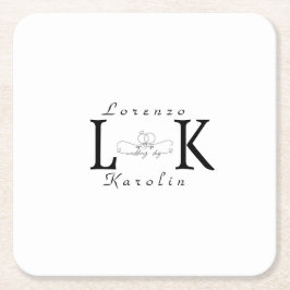 ホワイト結婚ズモノグラムシンプルミニマエレガントリスト スクエアペーパーコースター