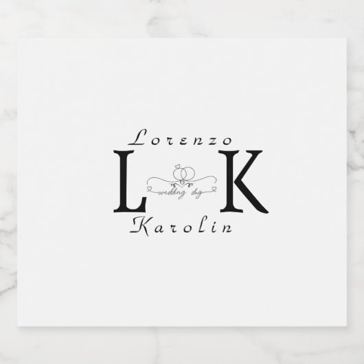 ホワイト結婚ズモノグラムシンプルミニマエレガントリスト スパークリングワインラベル (シングルラベル)