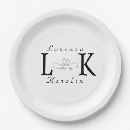ホワイト結婚ズモノグラムシンプルミニマエレガントリスト ペーパープレート