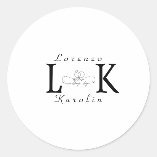 ホワイト結婚ズモノグラムシンプルミニマエレガントリスト ラウンドシール (正面)