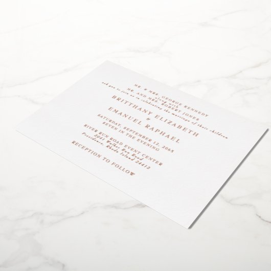 ホワイト結婚ズワンヴェニューバラゴールドフォイル 箔招待状 (回転した状態)