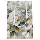 ホワイト結婚バラデザイン ミディアムペーパーバッグ (裏面)