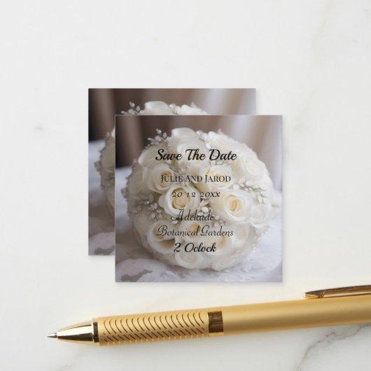 ホワイト結婚バラトピアリーボール エンクロージャーカード (正面/裏面インサイチュ)