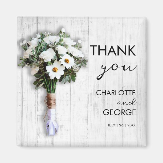 ホワイト結婚フローラの花束が好き マグネット (正面)