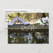 ホワイト結婚式招待状RSVPと写真 インビテーションポストカード (正面/裏面)