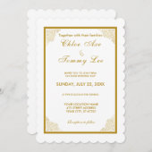 ホワイト結婚金ゴールドのぜいたく縁どな誘い 招待状 (正面/裏面)