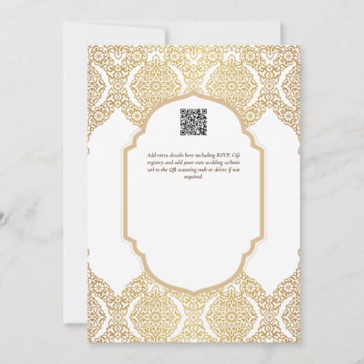 ホワイト結婚金ゴールドの華美テーマエレガントクラス 招待状 (裏面)