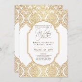 ホワイト結婚金ゴールドの華美テーマエレガントクラス 招待状 (正面/裏面)