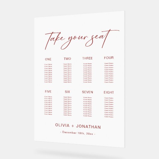 ホワイト結婚・クリスマスの座席表8表 アクリルサイン (傾斜)