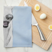 ホワイト絵画シェパード – かわいいオリジナルドッグアート キッチンタオル (四つ折り)