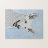 ホワイト絵画シェパード – かわいいオリジナルドッグアート ジグソーパズル (横)