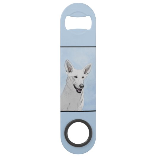 ホワイト絵画シェパード – かわいいオリジナルドッグアート スピード栓抜き (裏面)