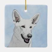 ホワイト絵画シェパード – かわいいオリジナルドッグアート セラミックオーナメント (裏面)