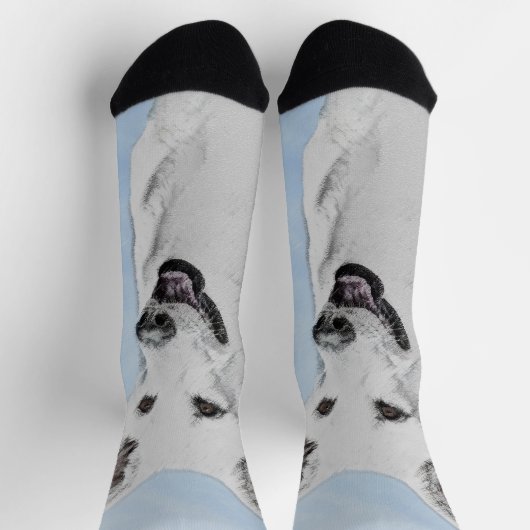 ホワイト絵画シェパード – かわいいオリジナルドッグアート ソックス (上部)