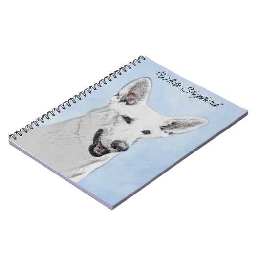 ホワイト絵画シェパード – かわいいオリジナルドッグアート ノートブック (左側)