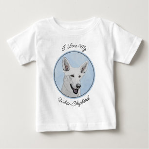 ホワイト絵画シェパード – かわいいオリジナルドッグアート ベビーTシャツ