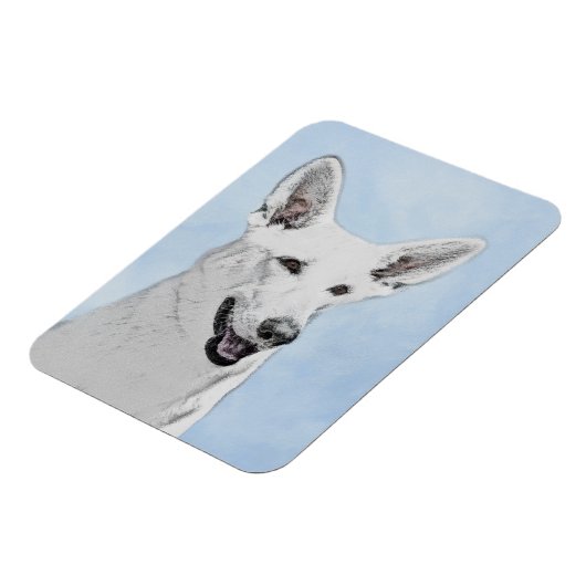 ホワイト絵画シェパード – かわいいオリジナルドッグアート マグネット (左側)