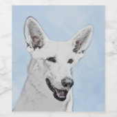 ホワイト絵画シェパード – かわいいオリジナルドッグアート ワインラベル (シングルラベル)