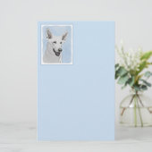 ホワイト絵画シェパード – かわいいオリジナルドッグアート 便箋 (スタンド正面)