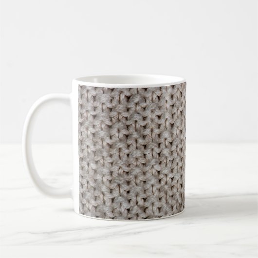 ホワイト編み物ウール：居心地の良いテクスチャ。 コーヒーマグカップ (左)