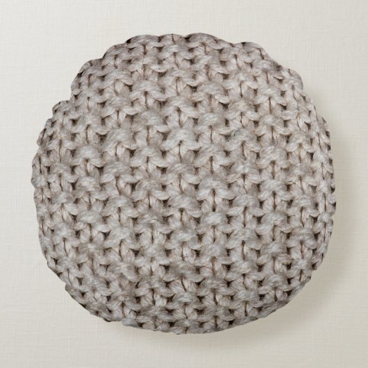 ホワイト編み物ウール:居心地の良いテクスチャ。 ラウンドクッション (正面)