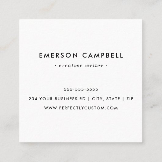 ホワイト縁どカスタムロゴ黒ミニマル主義者 スクエア名刺 (裏面)