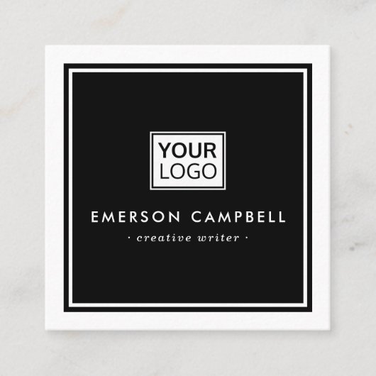 ホワイト縁どカスタムロゴ黒ミニマル主義者 スクエア名刺 (正面)