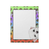 ホワイト縁どテリアーカラフルドッグポーパターン ノートパッド (回転)