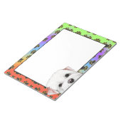 ホワイト縁どテリアーカラフルドッグポーパターン ノートパッド (アングル)