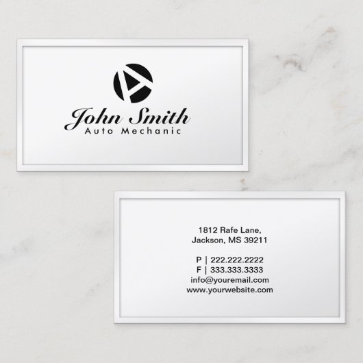 ホワイト縁どモノグラム自動整備士名刺 名刺 (正面/裏面)